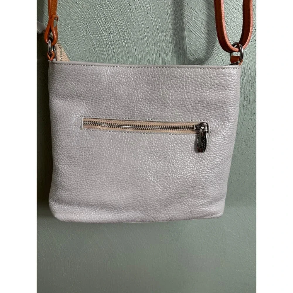 Valentina Italia Grey Pebbled Leather Crossbody Bag Brown Strap Made in‎ Italy